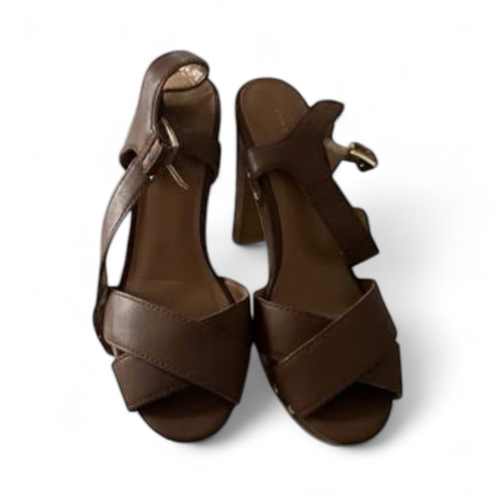 Tommy Hilfiger Brown Leather Platform Strappy Heels 7M